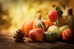 Autumn nature concept. Fall fruit on wood